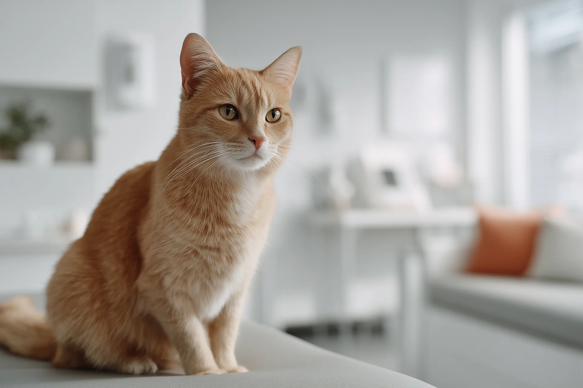 Ruhige Katze in heller Praxis mit Tageslicht